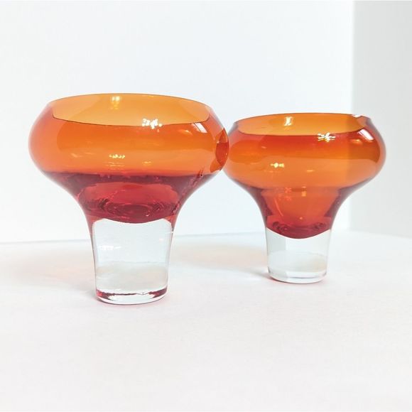 Mid Century Coupe Glass Set of 2 Amber Orange Vintage Retro - Picture 12 of 12